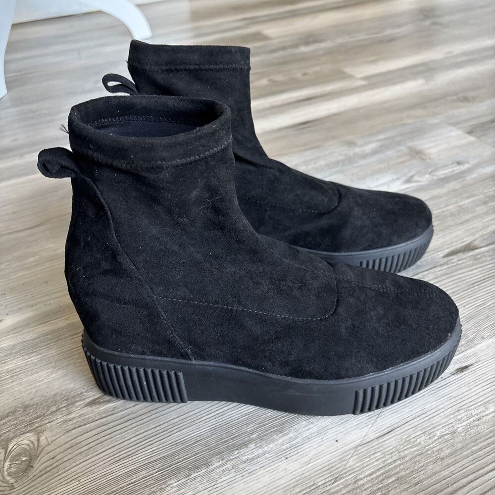 Steve Freshly Women’s Hidden Wedge Platform Ankle Boots Black Suede Size 9